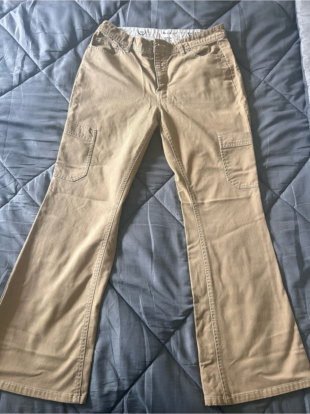 Urban Outfitters Beige Flare Wide-Leg Cargo Jeans
